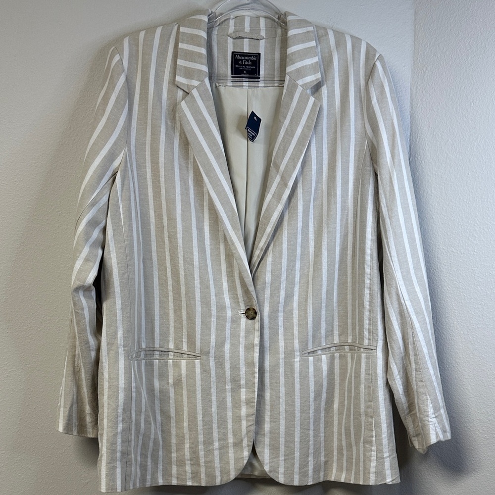 NWT Abercrombie & Fitch Linen Cotton Blend Striped Blazer Size XL